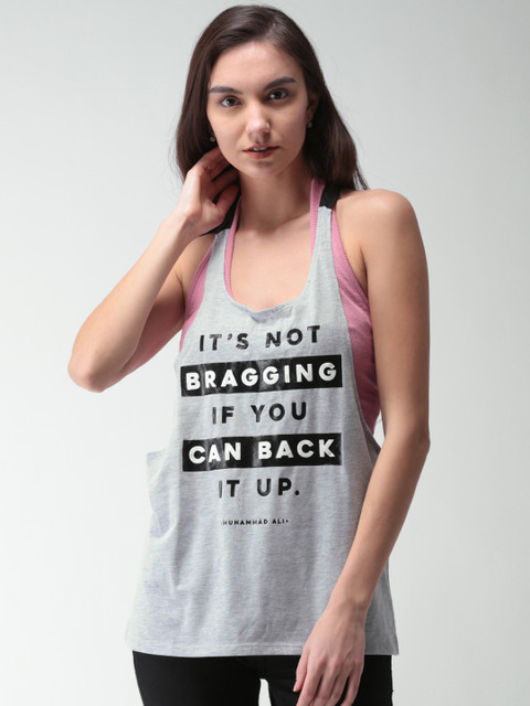 

FOREVER 21 Women Grey Melange Printed Tank Top