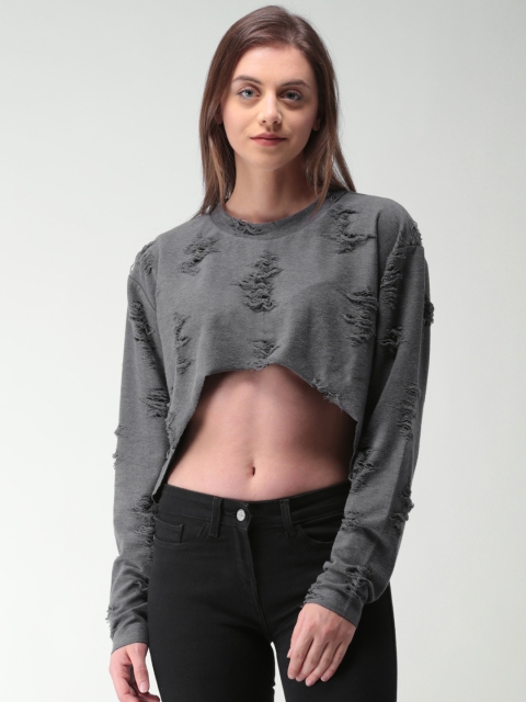 

FOREVER 21 Women Grey Solid Boxy Top