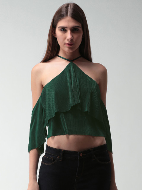

FOREVER 21 Women Green Self Design Crop Top