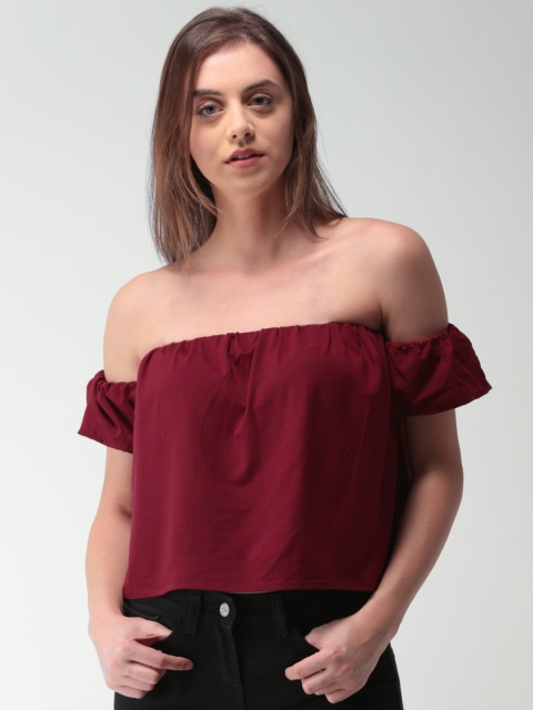 

FOREVER 21 Women Burgundy Solid Bardot Top