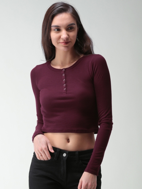 

FOREVER 21 Women Burgundy Self-Striped Top