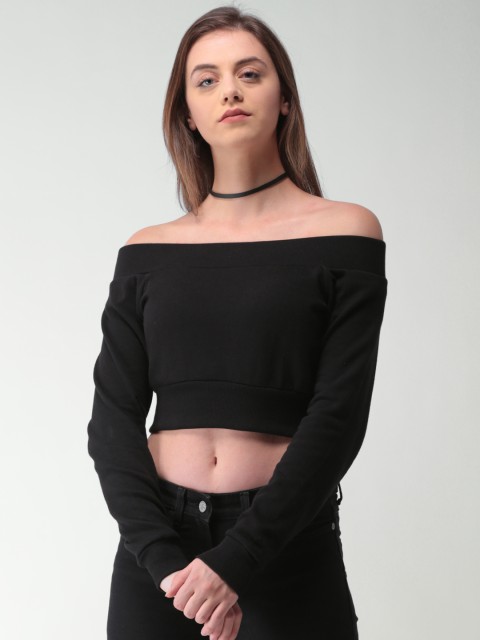 

FOREVER 21 Women Black Solid Sweatshirt