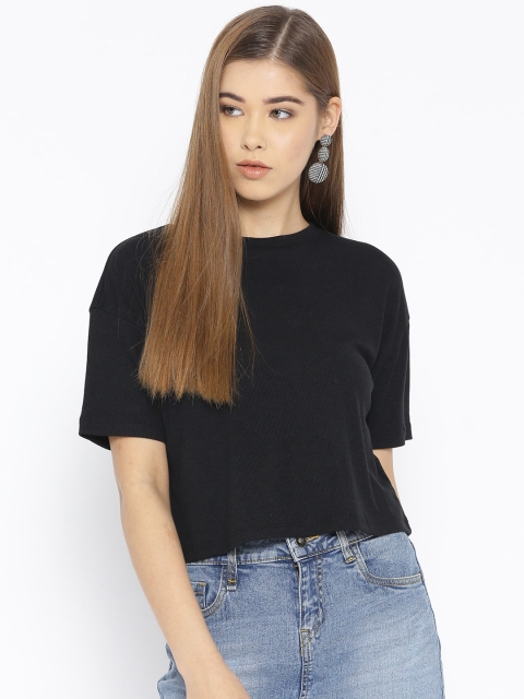 

FOREVER 21 Women Black Solid Boxy Top