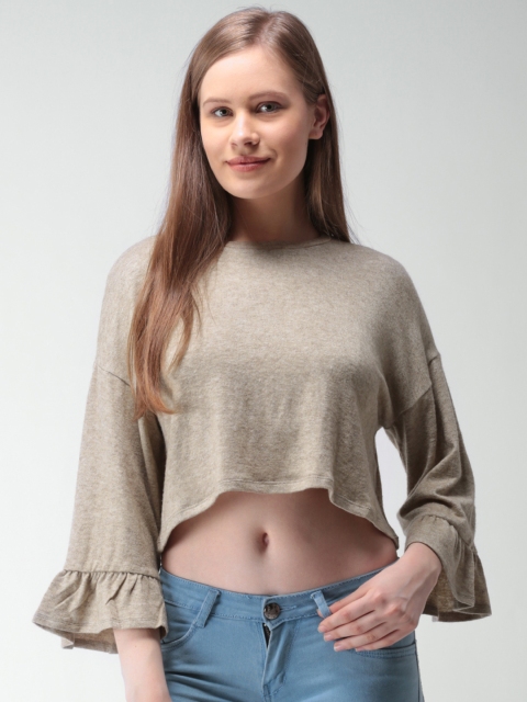 

FOREVER 21 Women Beige Solid Top