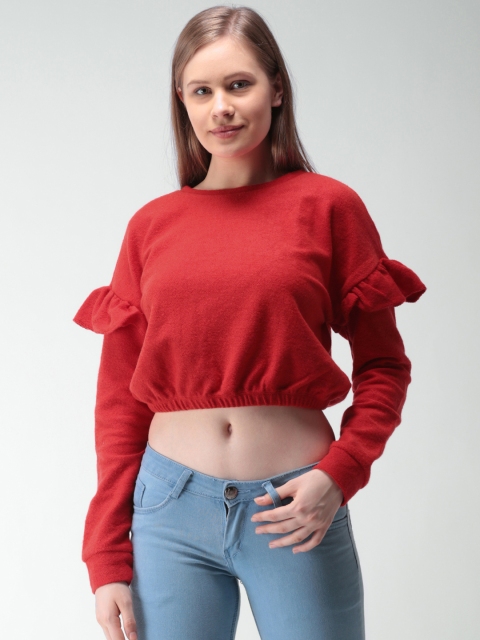 

FOREVER 21 Women Red Solid Crop Sweater
