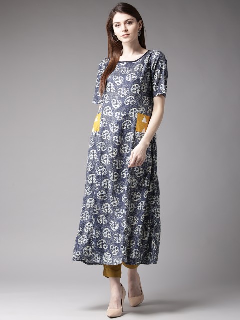 

HERE&NOW Women Blue Printed A-Line Kurta