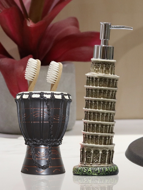 

Shresmo Set of 2 Beige & Brown Textured Bathroom Accessories