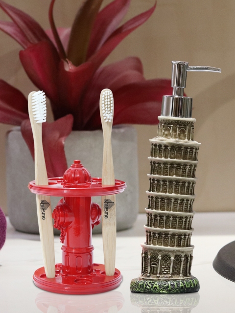 

Shresmo Set of 2 Beige & Red Textured Bathroom Accessories