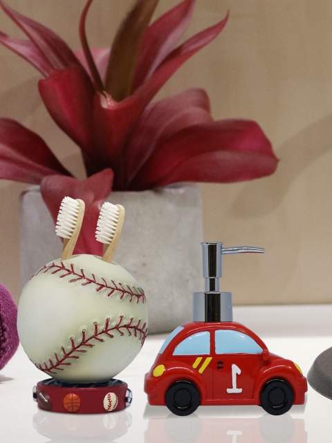

Shresmo Set of 2 Off-White & Red Textured Bathroom Accessories