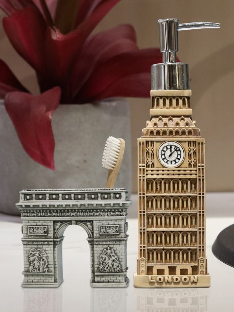 

Shresmo Set of 2 Grey & Gold-Toned Textured Bathroom Accessories