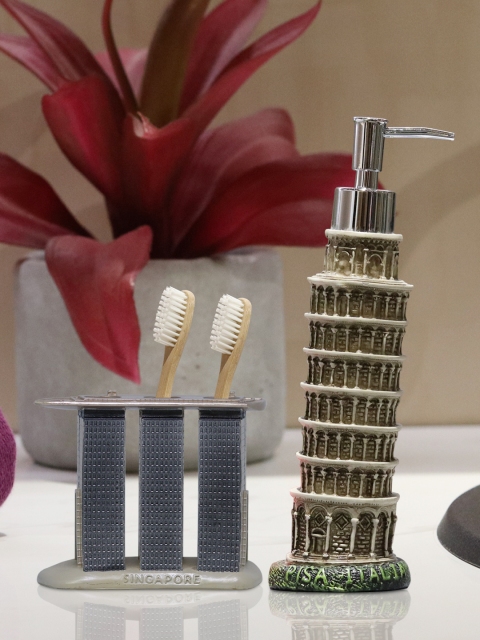 

Shresmo Set of 2 Beige & Grey Textured Bathroom Accessories