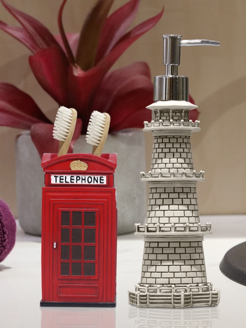 

Shresmo Set of 2 White & Red Textured Bathroom Accessories