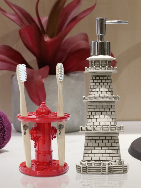 

Shresmo Set of 2 Red & White Textured Bathroom Accessories