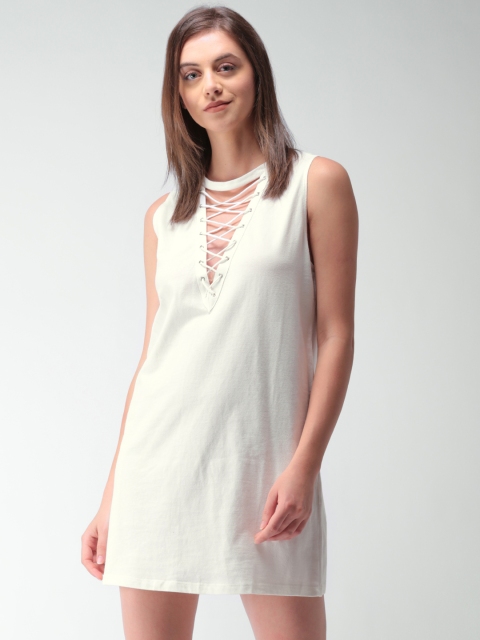 

FOREVER 21 Women White Solid T-shirt Dress