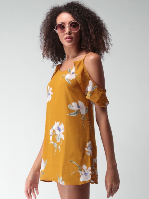 

FOREVER 21 Women Mustard Yellow Printed A-Line Dress