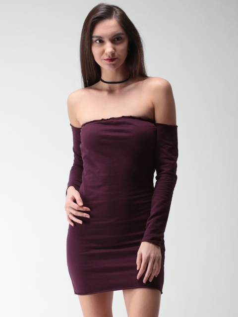 

FOREVER 21 Women Burgundy Solid Sheath Dress