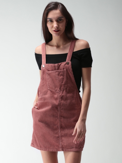 

FOREVER 21 Women Mauve Solid Pinafore Dress