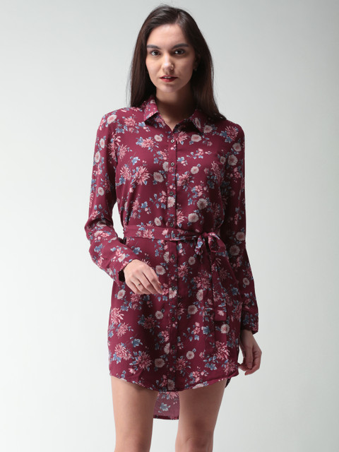 

FOREVER 21 Women Burgundy Printed Shirt Dress