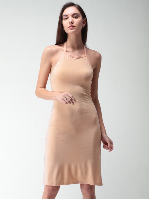 

FOREVER 21 Women Peach-Coloured Solid Sheath Dress