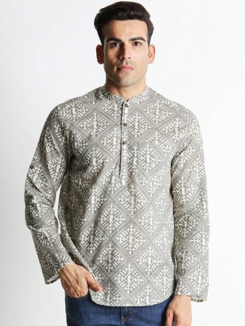 

indus route by Pantaloons Men Grey & Off-White Printed Straight Kurta