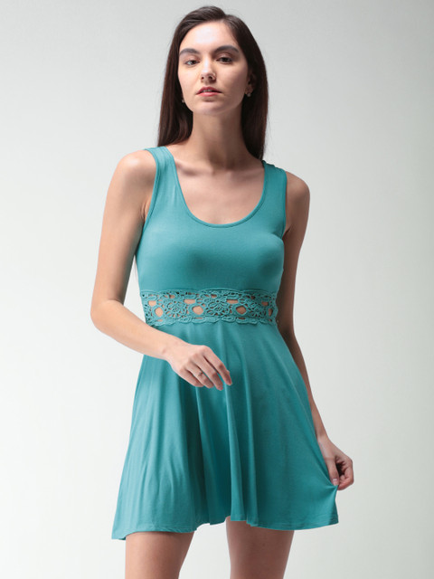 

FOREVER 21 Women Turquoise Blue Fit & Flare Dress