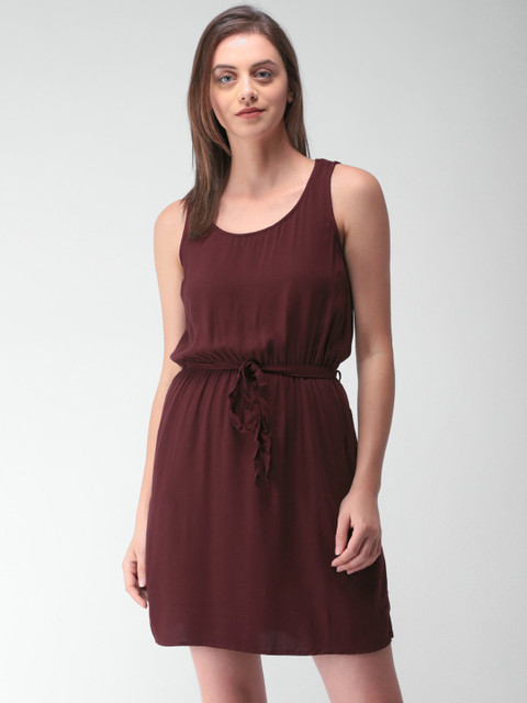 

FOREVER 21 Women Maroon Solid A-Line Dress