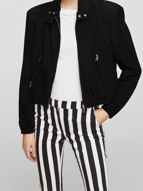 

MANGO Women Black & White Striped Cropped Trousers