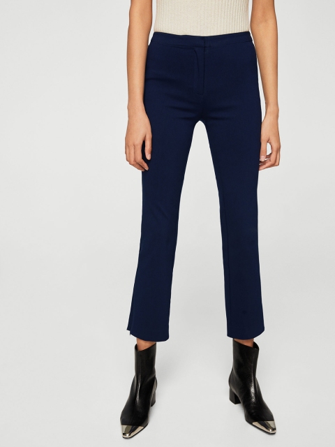 

MANGO Women Navy Blue Regular Fit Solid Cropped Trousers