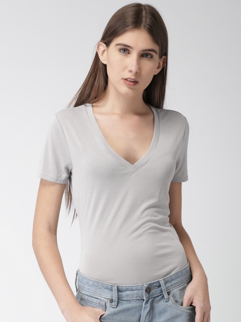 

FOREVER 21 Women Grey Solid Bodysuit