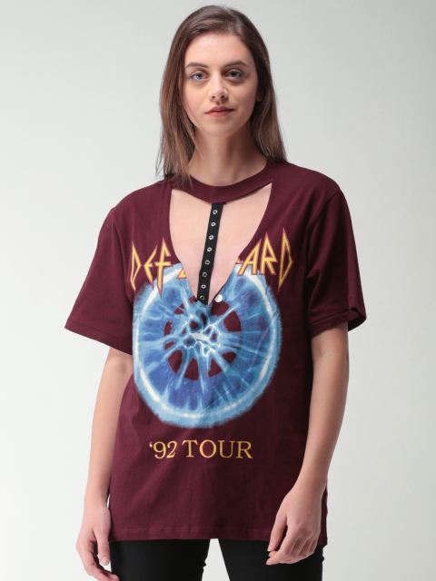 

FOREVER 21 Women Maroon Printed Round Neck T-shirt