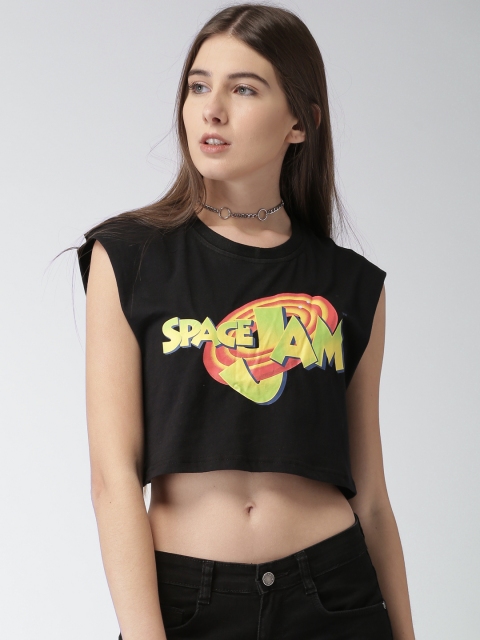 

FOREVER 21 Women Black Printed Round Neck T-shirt