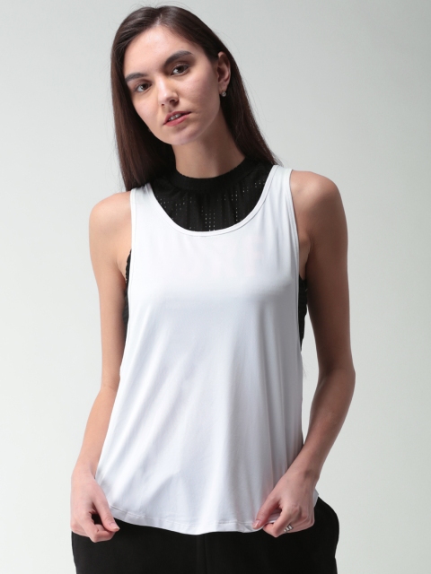 

FOREVER 21 Women White Solid Round Neck T-shirt