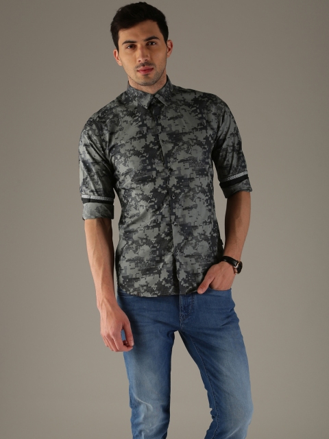 

Flying Machine Men Grey Slim Fit Printed Casual Shirt