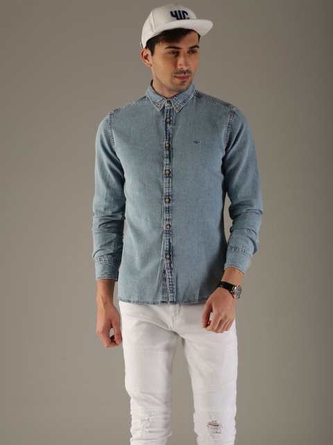 

Flying Machine Men Blue Comfort Slim Fit Solid Denim Shirt