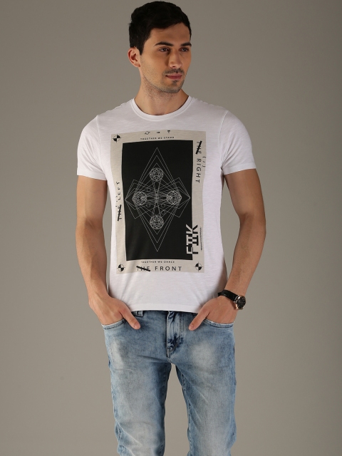 

Flying Machine Men White Printed Round Neck T-shirt