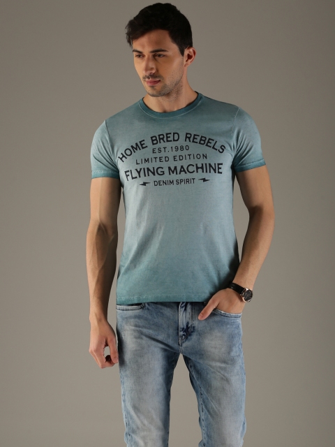 

Flying Machine Men Blue Printed Round Neck T-Shirt