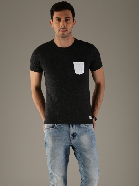 

Flying Machine Men Black Self Designed Round Neck T-shirt