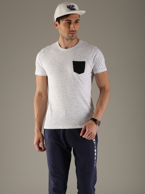 

Flying Machine Men White Self Designed Round Neck T-shirt
