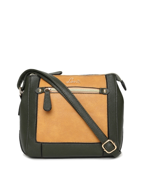 

Lavie Olive Green & Yellow Colourblocked Sling Bag