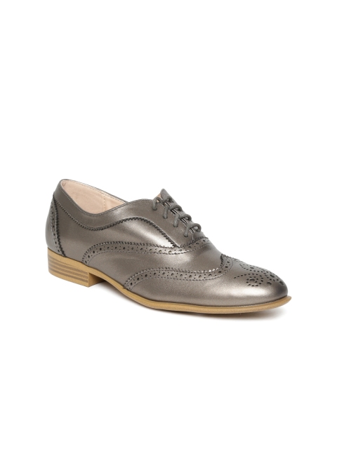 

Van Heusen Women Gunmetal-Toned Leather Casual Brogues, Metallic