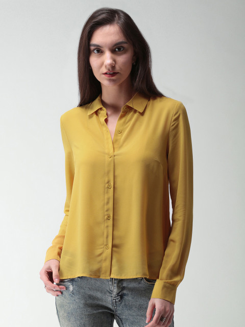 

FOREVER 21 Women Mustard Yellow Solid Casual Shirt