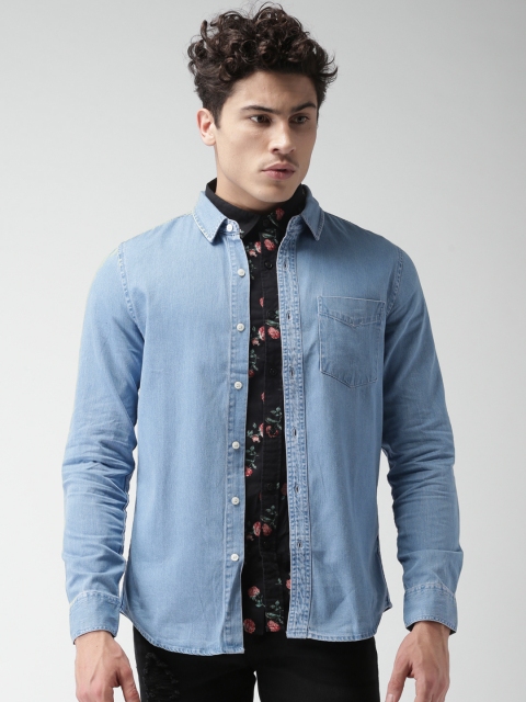 

FOREVER 21 Men Blue Regular Fit Solid Casual Shirt
