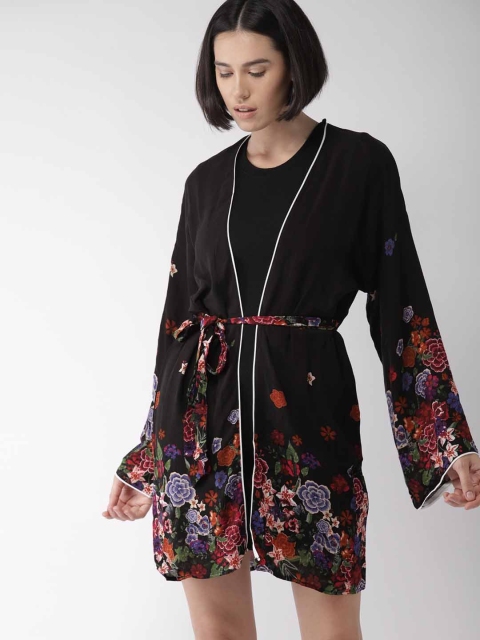 

FOREVER 21 Black Printed Open Front Shrug