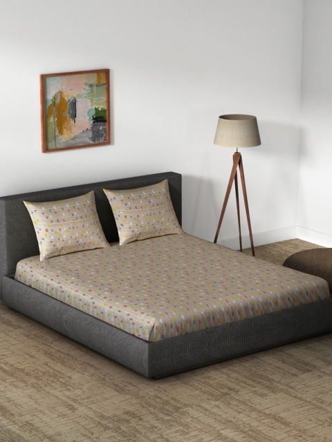 

CORE Designed by SPACES Beige Cotton 1 Queen Bedsheet with 2 Pillow Covers