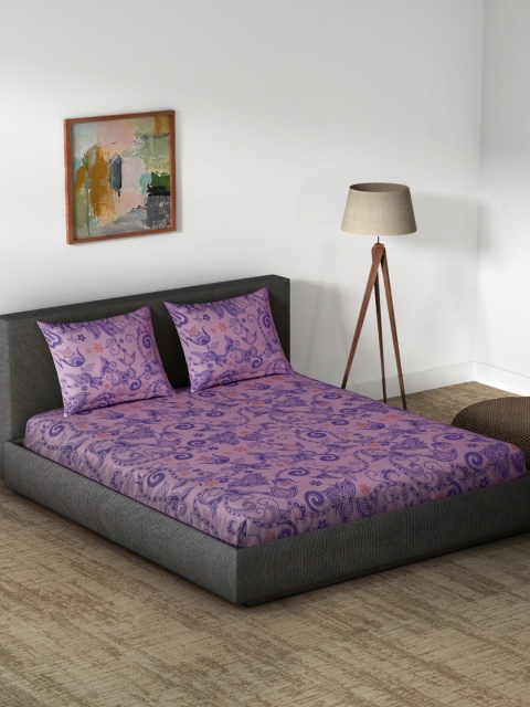 

CORE Designed by SPACES Pink & Blue Cotton 1 Queen Bedsheet with 2 Pillow Covers