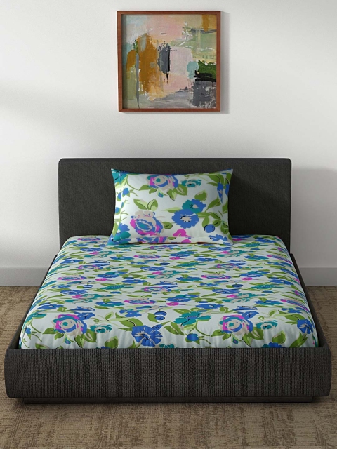 

CORE Designed by SPACES Blue & Green Cotton 1 Single Bedsheet with 1 Pillow Cover