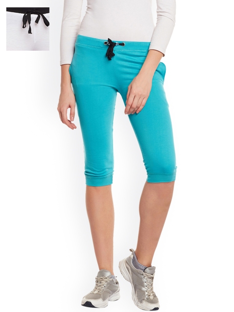 

VIMAL JONNEY Women Pack of 2 Multicoloured Capris, Turquoise blue