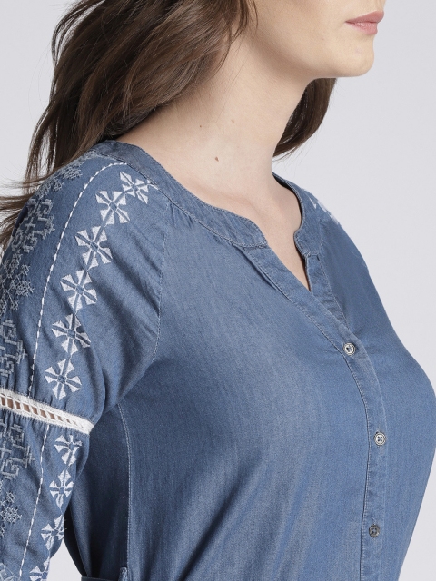 

Chemistry Women Blue Solid Chambray Shirt Dress