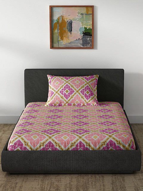 

CORE Designed by SPACES Pink 104 TC Cotton Single Bedsheet with 1 Pillow Cover