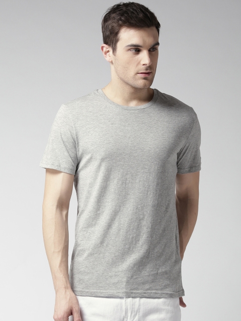 

FOREVER 21 Men Grey Melange Solid Round Neck T-shirt